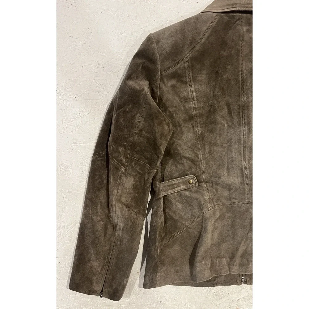 ALFANI WOMEN'S GENUINE LEATHER SUEDE OLIVE GREEN JACKET SIZE‎ MEDIUM POCKETS ZIP